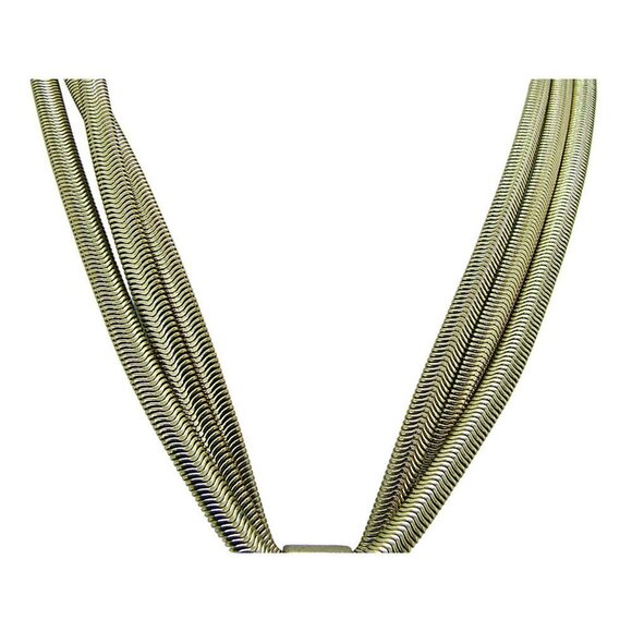 Chicos Multistrand Necklace Abstract Large Oval Pendant 40" Adjustable Gold Tone - Picture 4 of 9